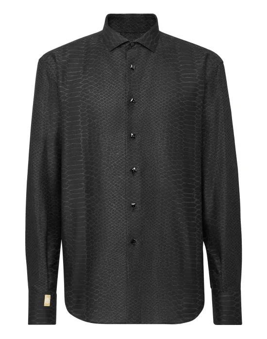 Silk Shirt Gold Cut LS Jacquard