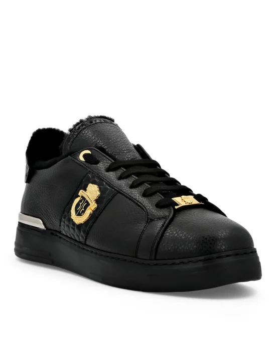 Leather & Shearling Lo-Top Sneakers