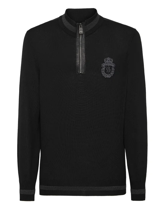 Cashmere & Silk Pullover Zip Mock with Elaphe Inserts