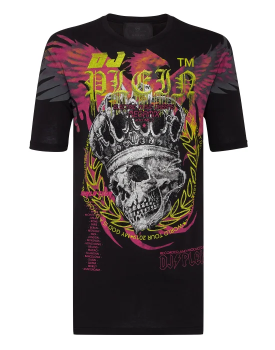 T-shirt Black Cut Round Neck DJ Plein