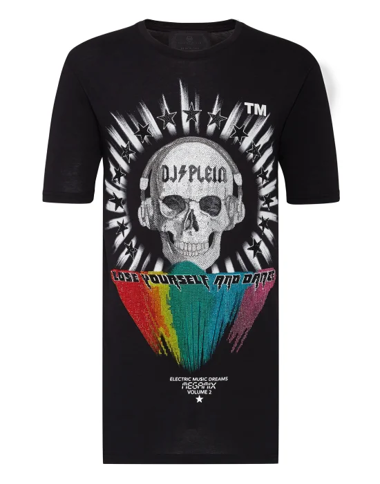 T-shirt Black Cut Round Neck DJ Plein