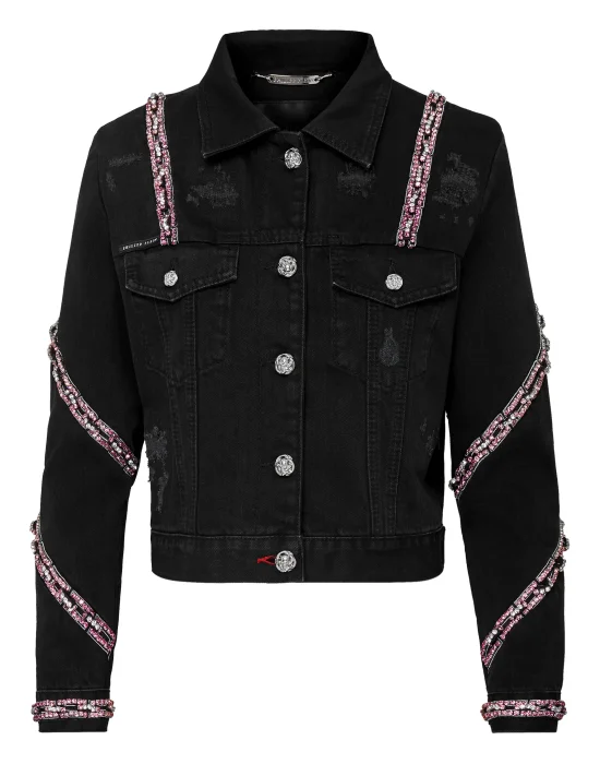  Denim Cropped Jacket Crystal