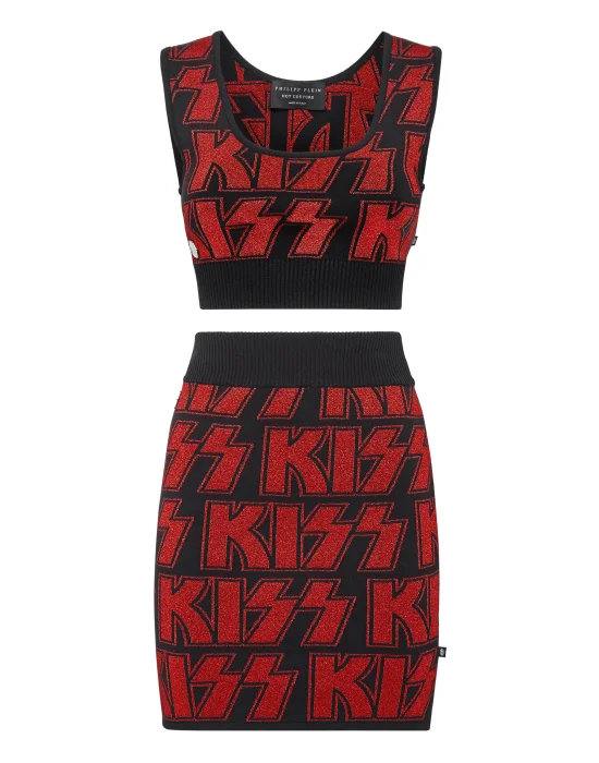 Knit Compose Top+Skirt Rock band