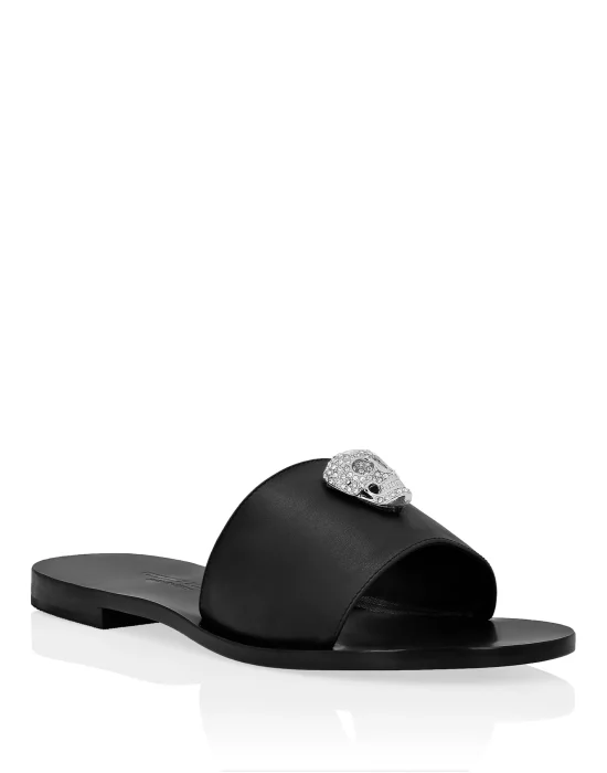 Leather Sandals Flat Skull crystal