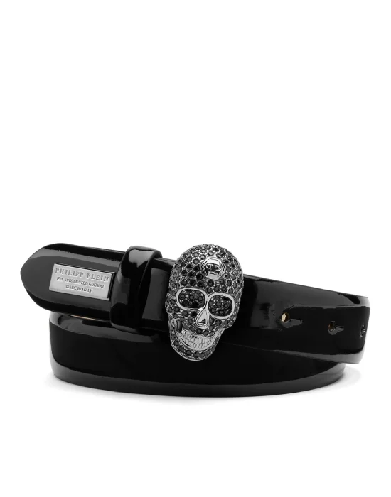 Patent Leather Belt Skull