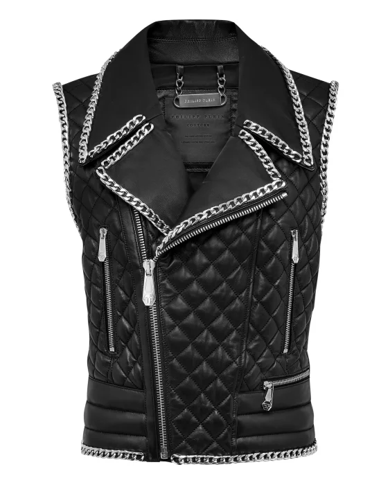 Leather Vest Short Chains