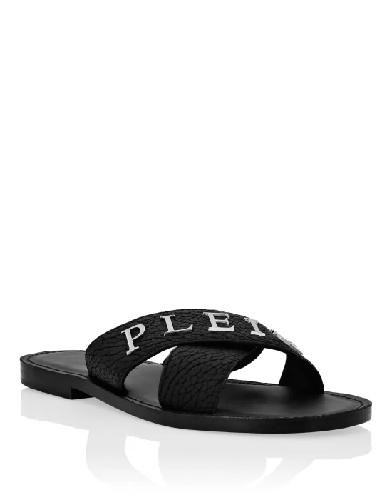 Leather Sandals Flat Iconic Plein