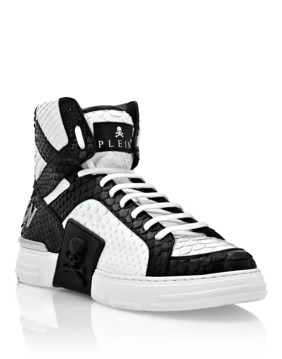 HI-TOP SNEAKERS MONEY KICK$ PYTHON LUXURY SKULL