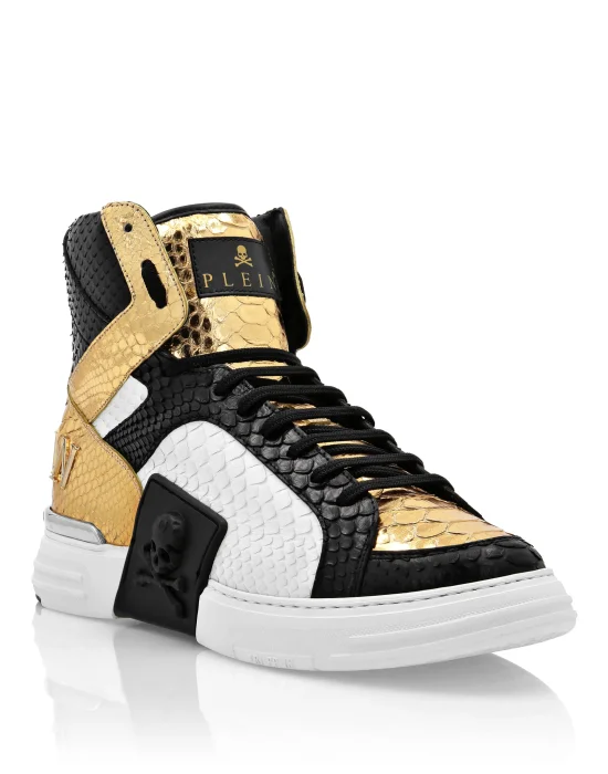 HI-TOP SNEAKERS MONEY KICK$ PYTHON GOLD SKULL