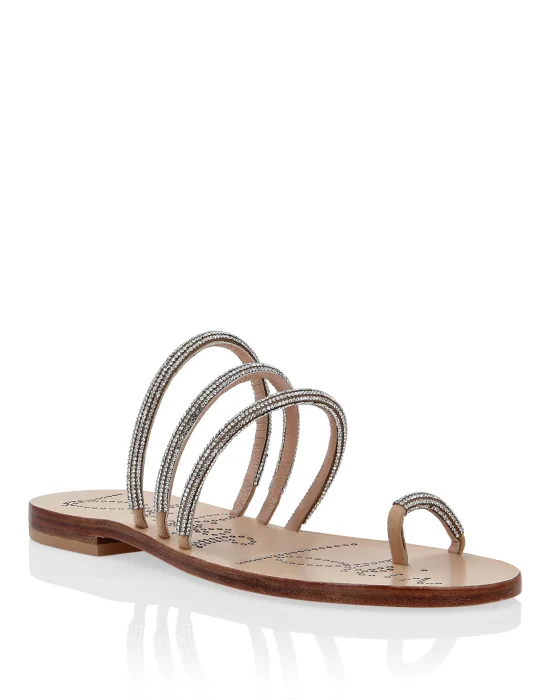 Suede Sandals Flat Crystal