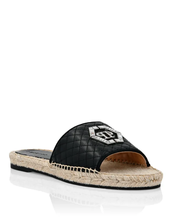 Leather matelassè Sandals Flat Hexagon