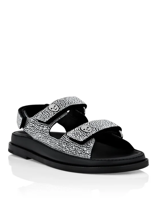 Suede Sandals Flat Crystal