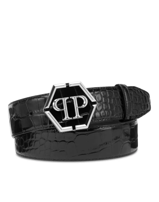 Leather Cocco Print  Belt Hexagon