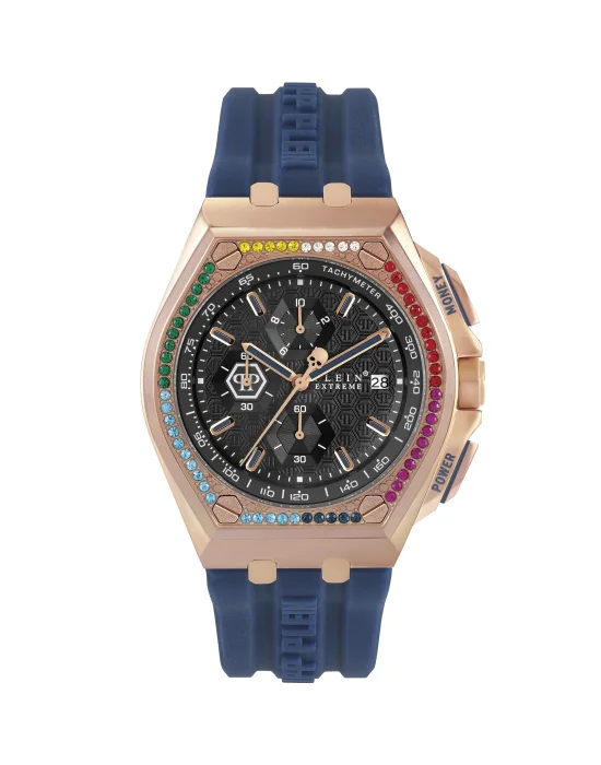 PLEIN EXTREME 44MM - IP ROSE GOLD CASE - DARK GREY DIAL - BLUE STRAP - Watch