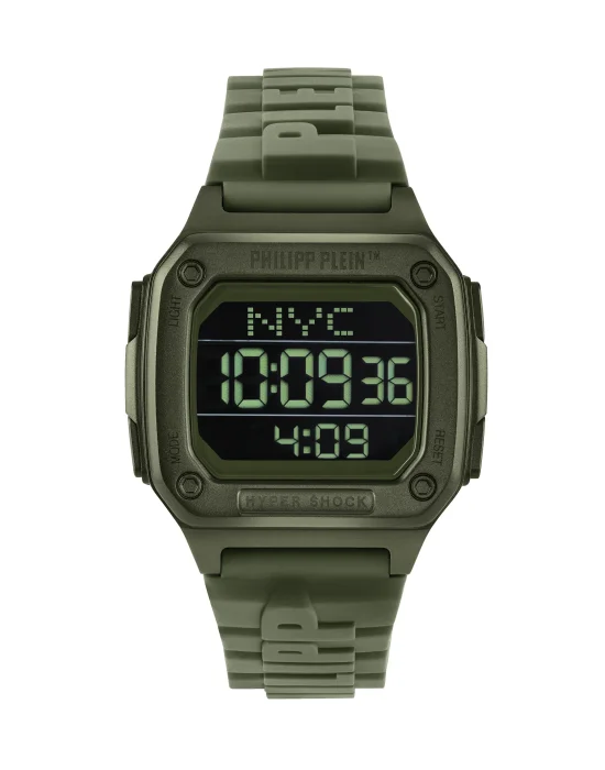 HYPER $HOCK 44MM - IP MILITARY GREEN CASE - BLACK DISPLAY - MILITARY GREEN STRAP  - Watch Hyper $hock