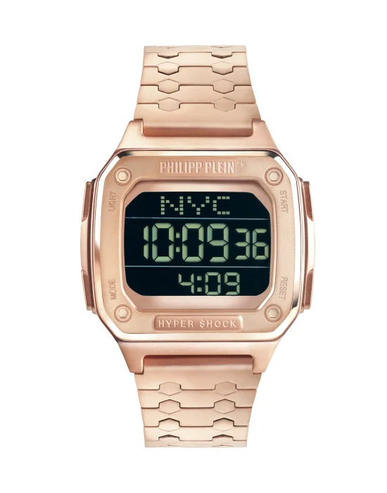 HYPER $HOCK 44MM - IP ROSE GOLD CASE - BLACK DISPLAY  - IP ROSE GOLD METAL BAND - Watch Hyper $hock