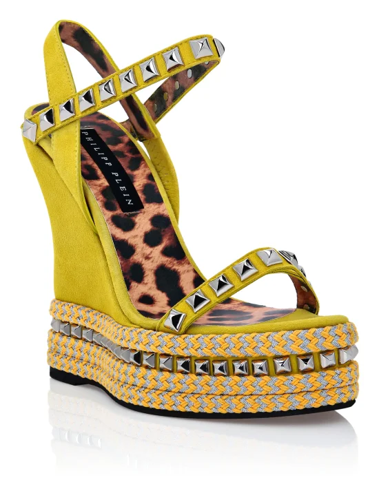 Suede Sandals Wedge Studs