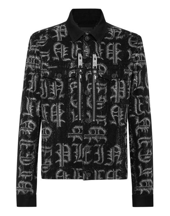 GOTHIC  LUXURY DENIM  JACKET with Crystals