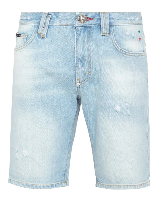 Denim Capri Shorts Destroyed