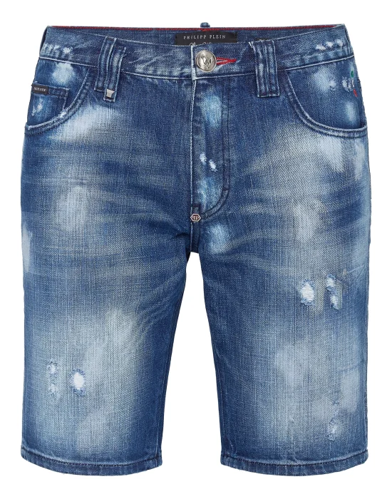 Denim Capri Shorts Destroyed