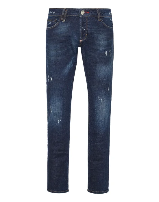 Denim Trousers Straight Cut Destroyed