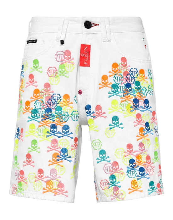 Denim Capri Shorts Skull