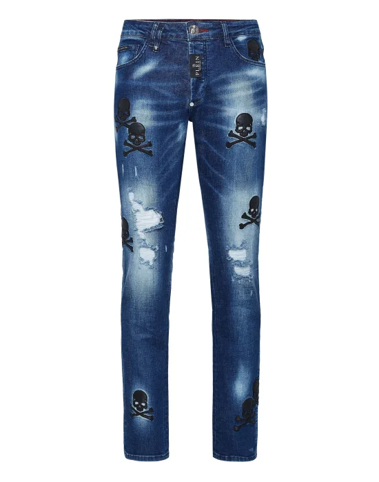 Denim Trousers Super Straight Cut Skull