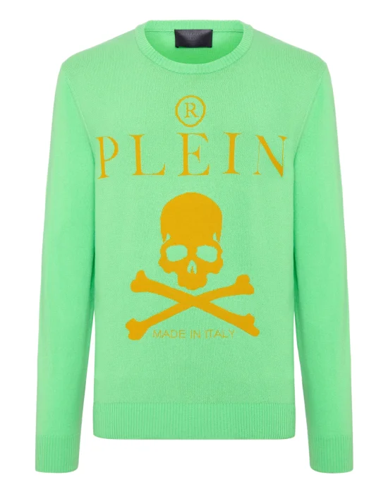 Cashmere Pullover Round Neck LS Skull and Plein
