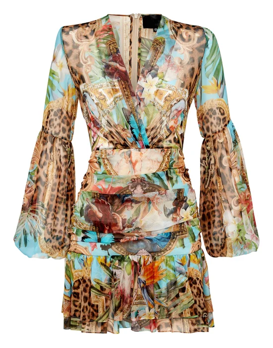 Georgette Short Dress LS Baroque Flowers