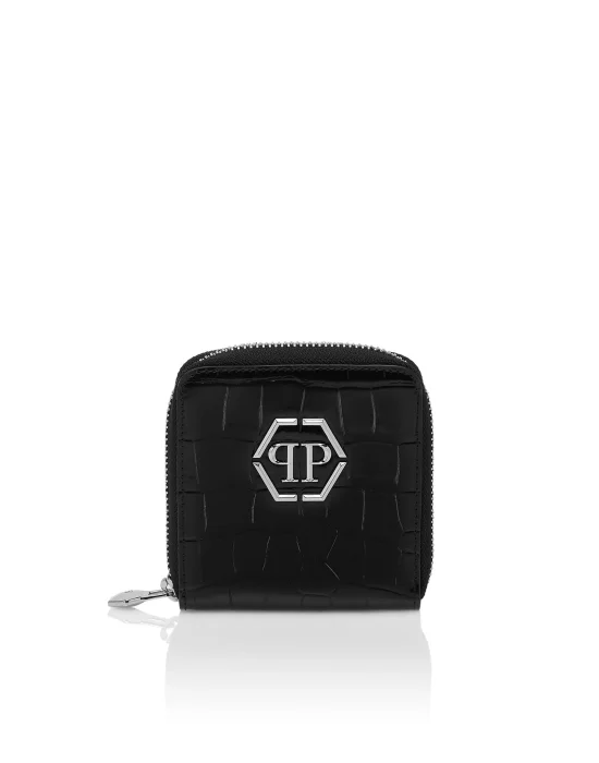 Croco Embossed Mini Round Zip Wallet