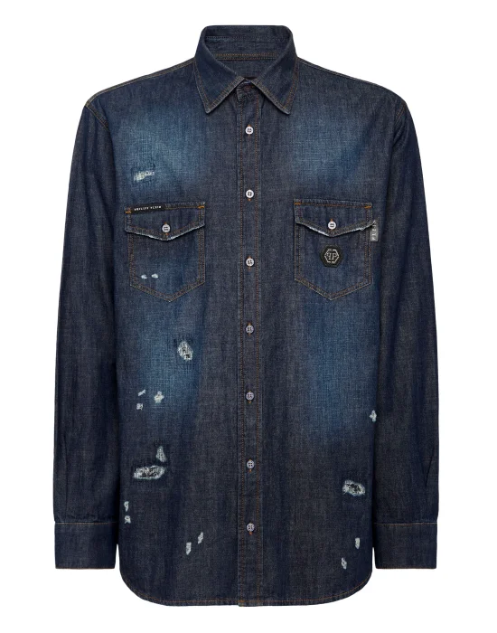 Denim Shirt LS Glass Skull