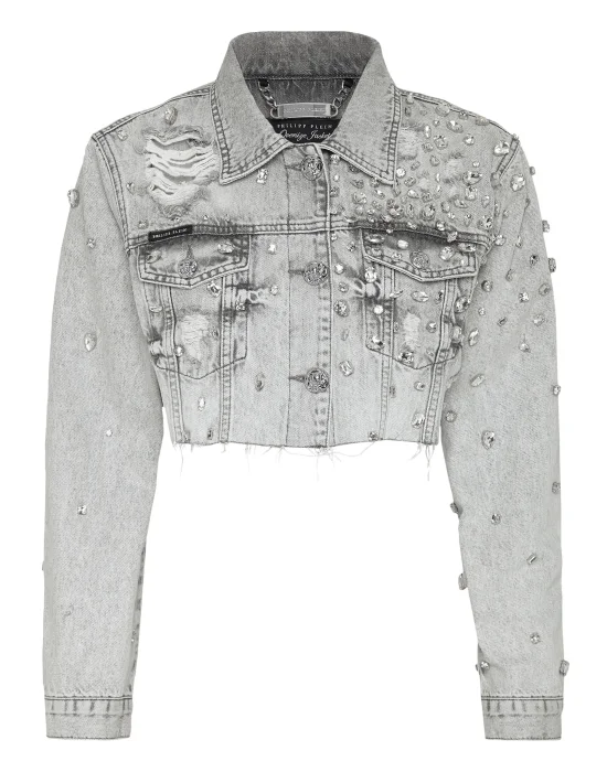 Denim Long Jacket Crystal