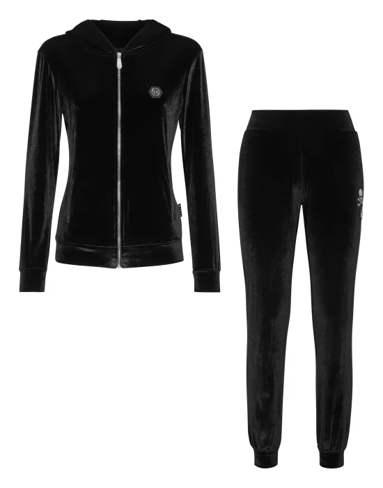 Velvet Jogging Tracksuit: Top/Trousers Crystal Skull
