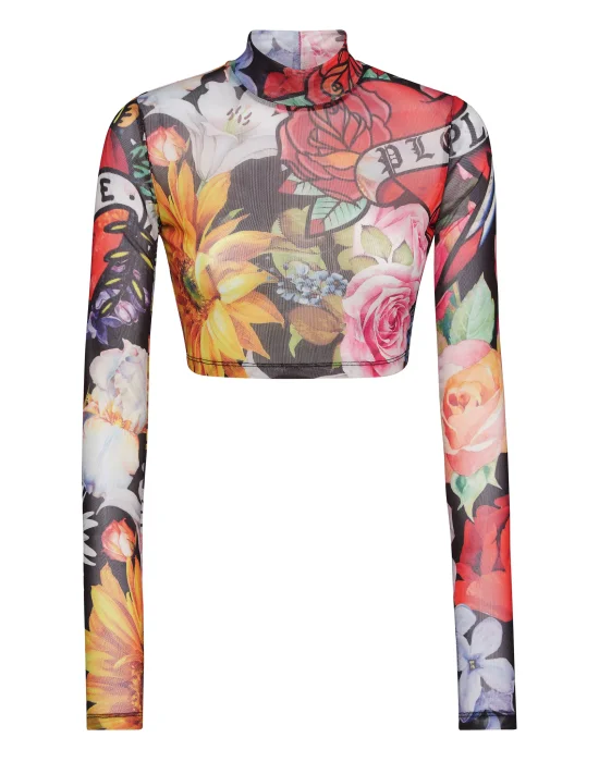 Cropped T-shirt LS Love Flowers