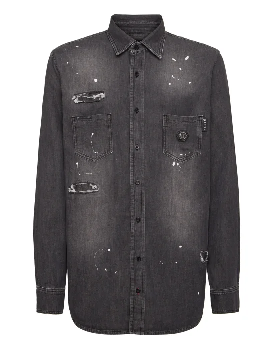 Denim Shirt Crystal Skull