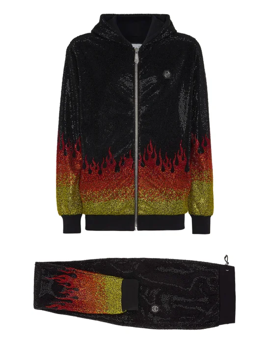 Jogging Tracksuit: Hoodie/Trousers with Crystals Flame