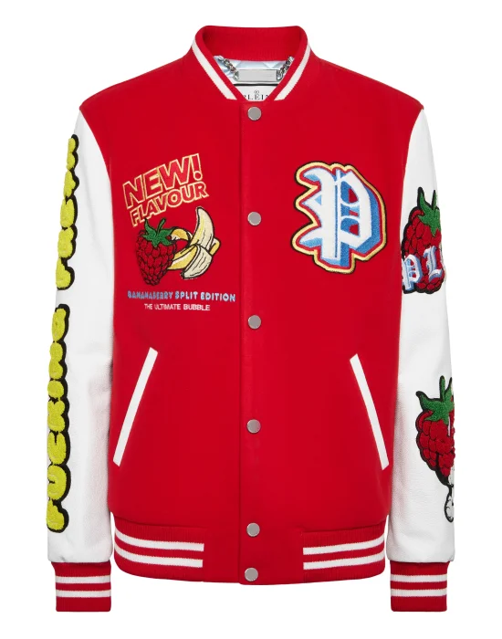 College Bomber with Woolen cloth base Tutti Frutti