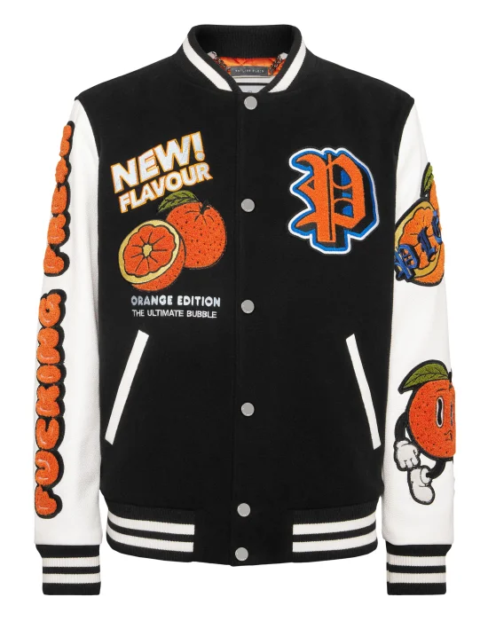 College Bomber with Woolen cloth base Tutti Frutti