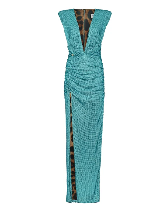 Padded Shoulder Long Dress LS Crystal