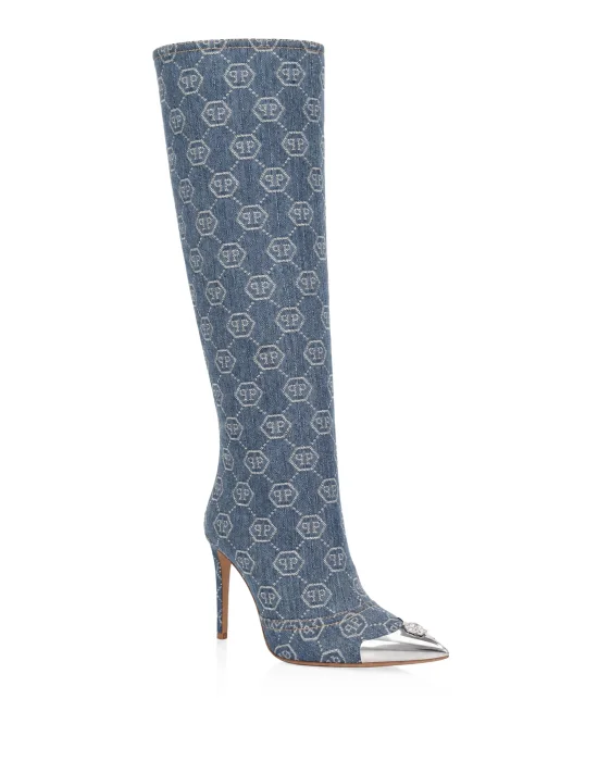 Denim Boots High Heels Monogram