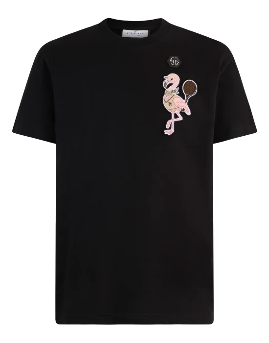 Round Neck T-Shirt Tennis Flamingo Patch