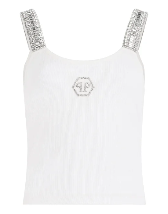 Rib Tank Top Strass Hexagon