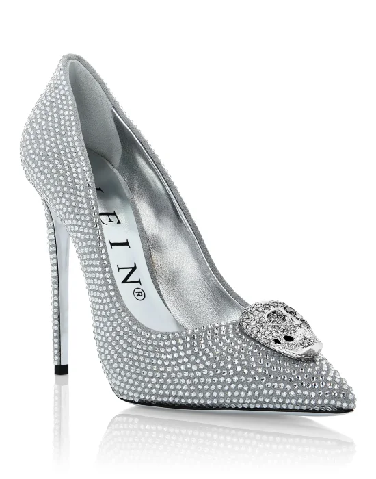 Suede  Decollete Hi-Heels Skull crystal