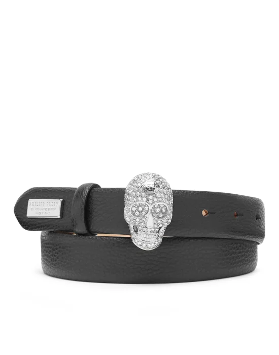 Leather Belt Skull with with Crystals