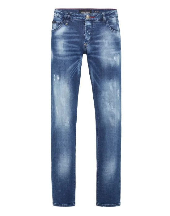 Denim Trousers Straight Cut Destroyed