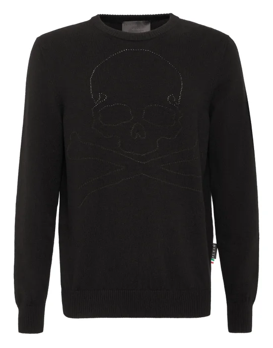 Cashmere Pullover Round Neck LS Skull and Plein