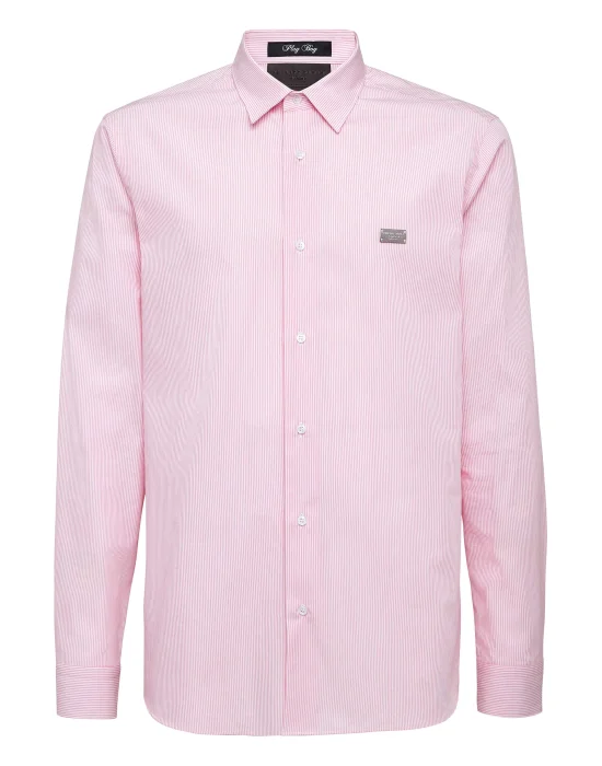 Cotton pinstripes Shirt Playboy Cut LS Skull