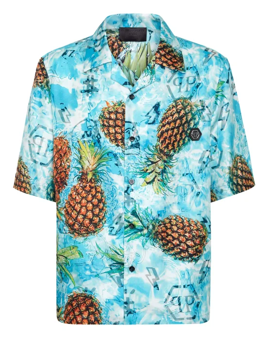 Silk Shirt Bowling SS Pineapple Skies