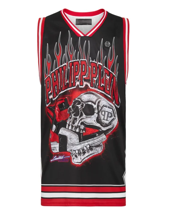Basket Tank Top Skull on fire