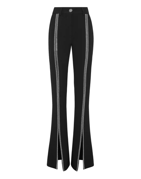 Cady High Waist Trousers Crystal with Crystals
